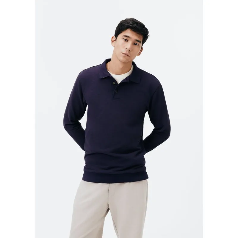 Polo Masculina Regular em Moletom - Azul XG