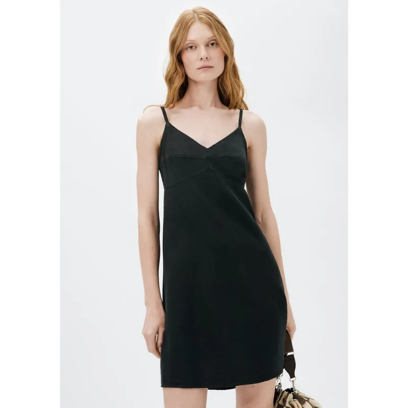Vestido Curto Alças Finas Em Liocel - Preto XG