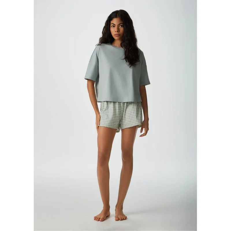 Pijama Curto Feminino Box Estampado - Verde P