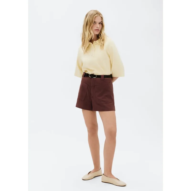 Shorts Feminino Cintura Média Em Viscolinho - Vinho 046
