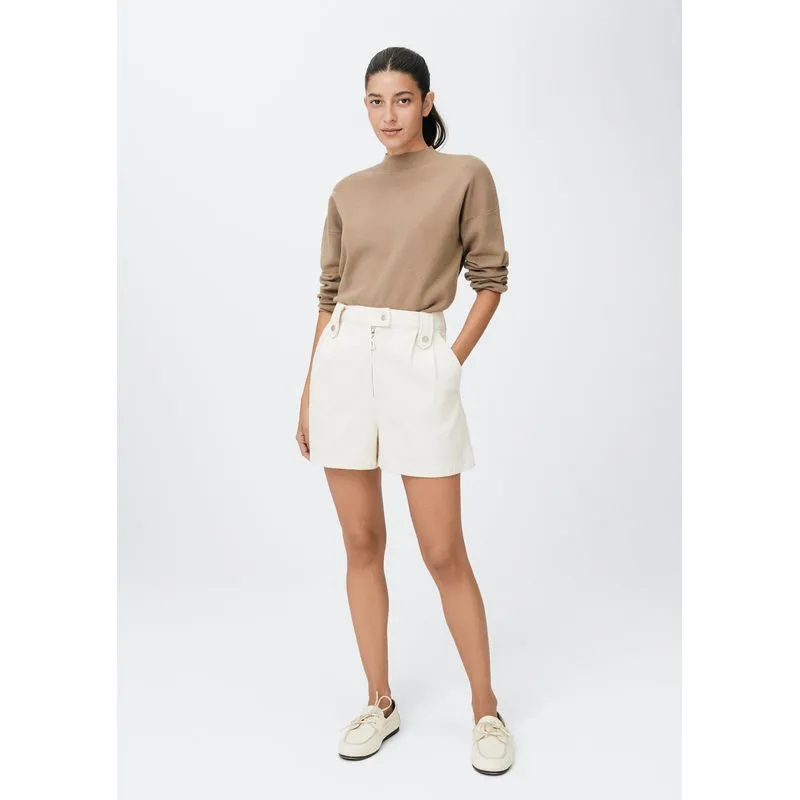 Shorts Feminino Cintura Alta De Sarja - Off white 046