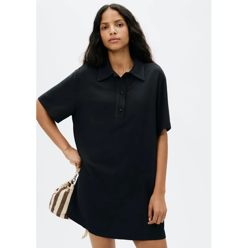 Vestido Curto Polo Em Viscose Sarjada - Preto G