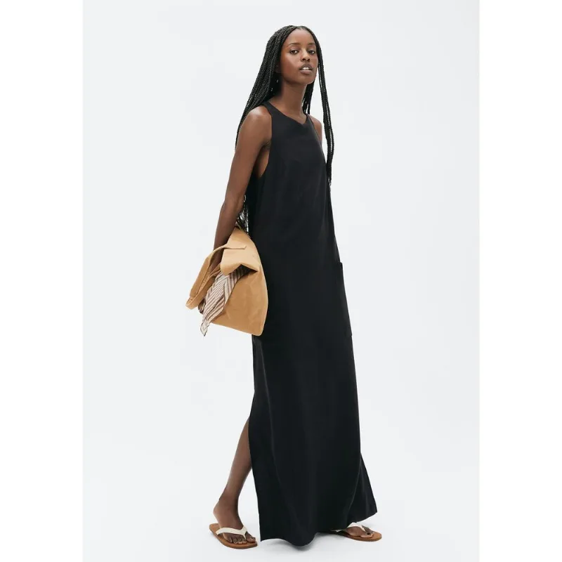 Vestido Midi Em Viscolinho - Preto M