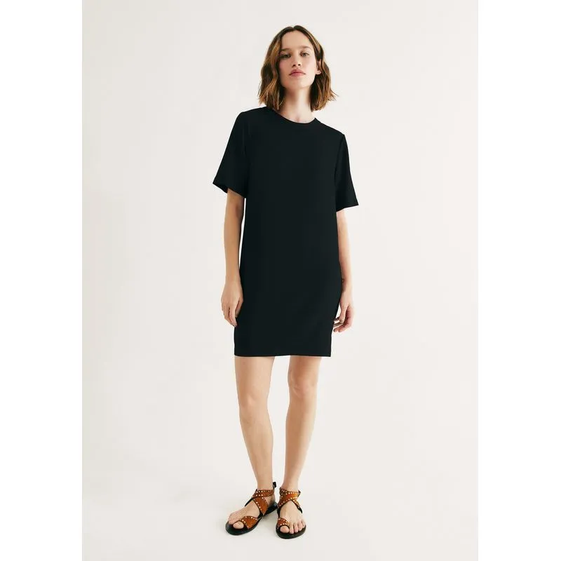 Vestido Curto Em Viscose Creponada - Preto G