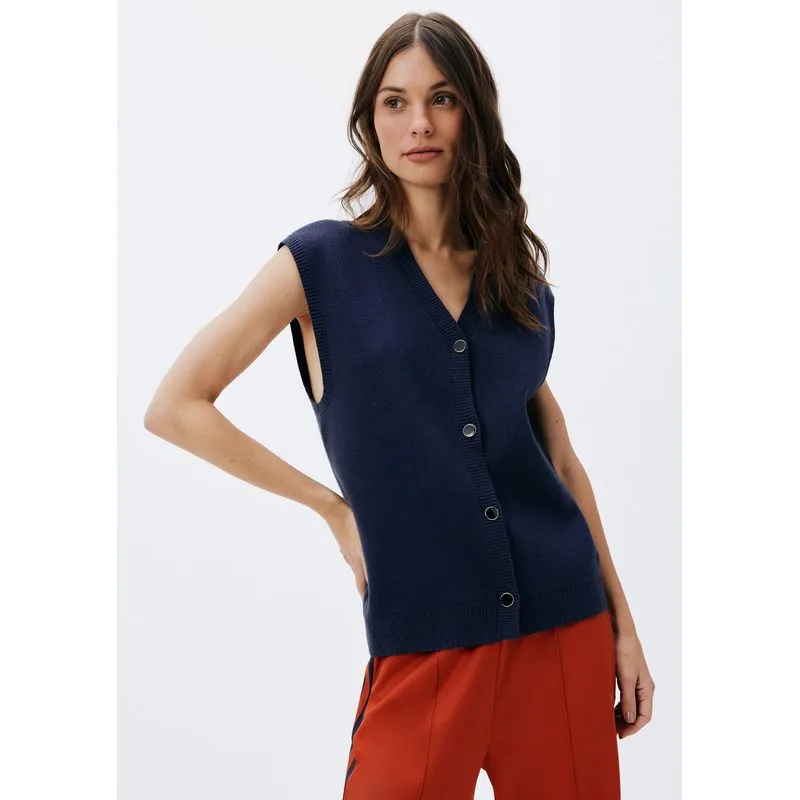 Colete Feminino Decote V Em Tricô - Azul G