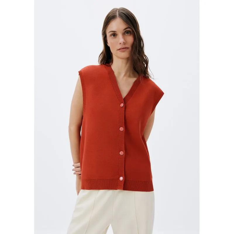 Colete Feminino Decote V Em Tricô - Vermelho G