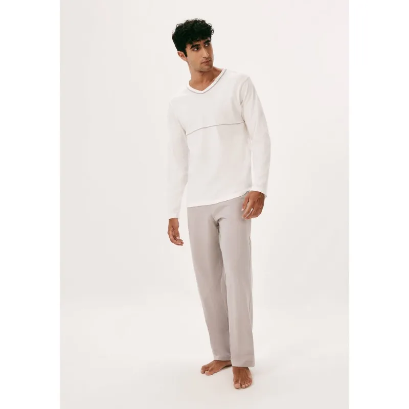 Pijama Masculino Longo Em Algodão - Off white P