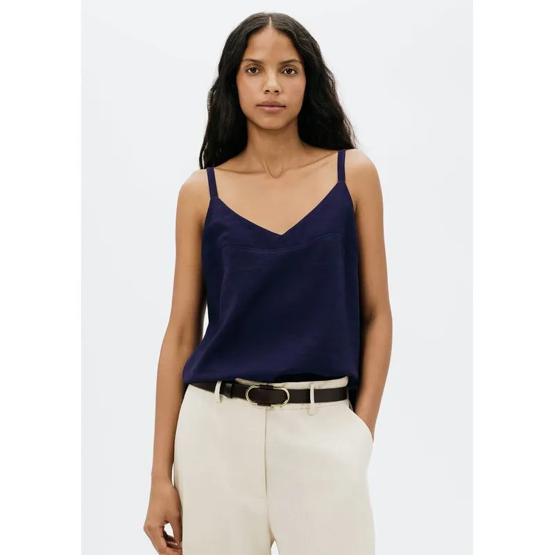 Regata Feminina Decote V Em Viscose - Azul XP