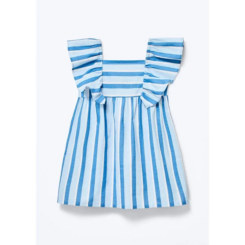 Vestido Infantil Menina Toddler Fio Tinto Com Linho - Azul 003