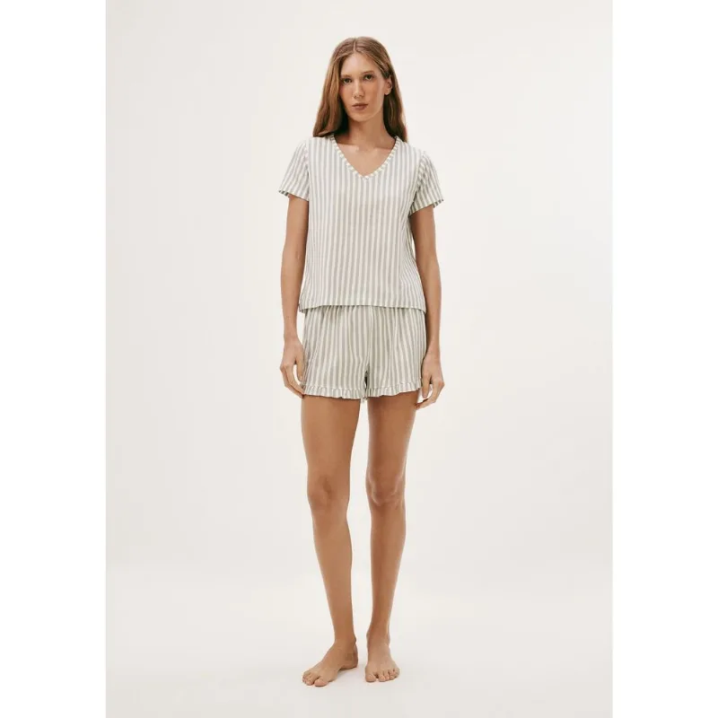 Pijama Curto Feminino Estampado Decote V - Cinza P