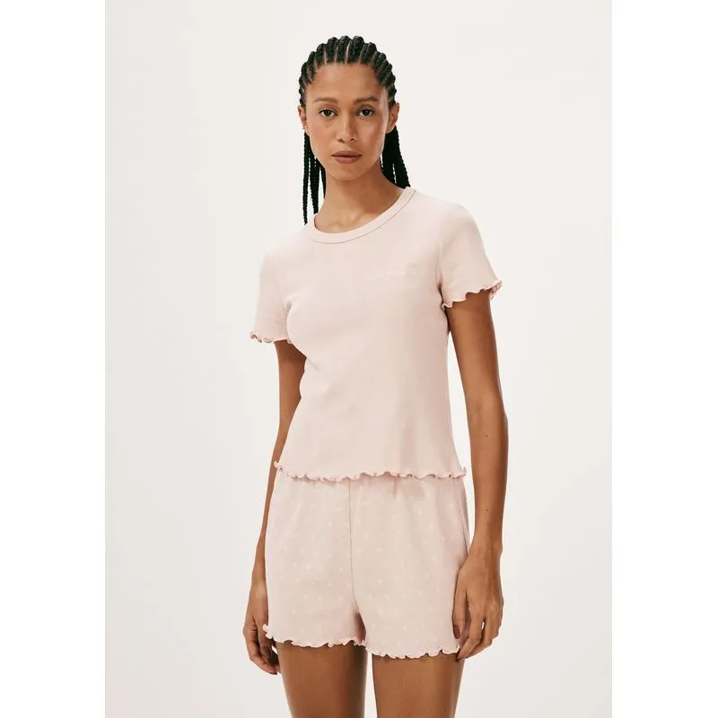Pijama Curto Feminino Estampado Com Frufru - Rosa G