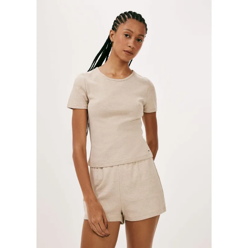 Pijama Curto Feminino Em Ribana Canelada - Bege G