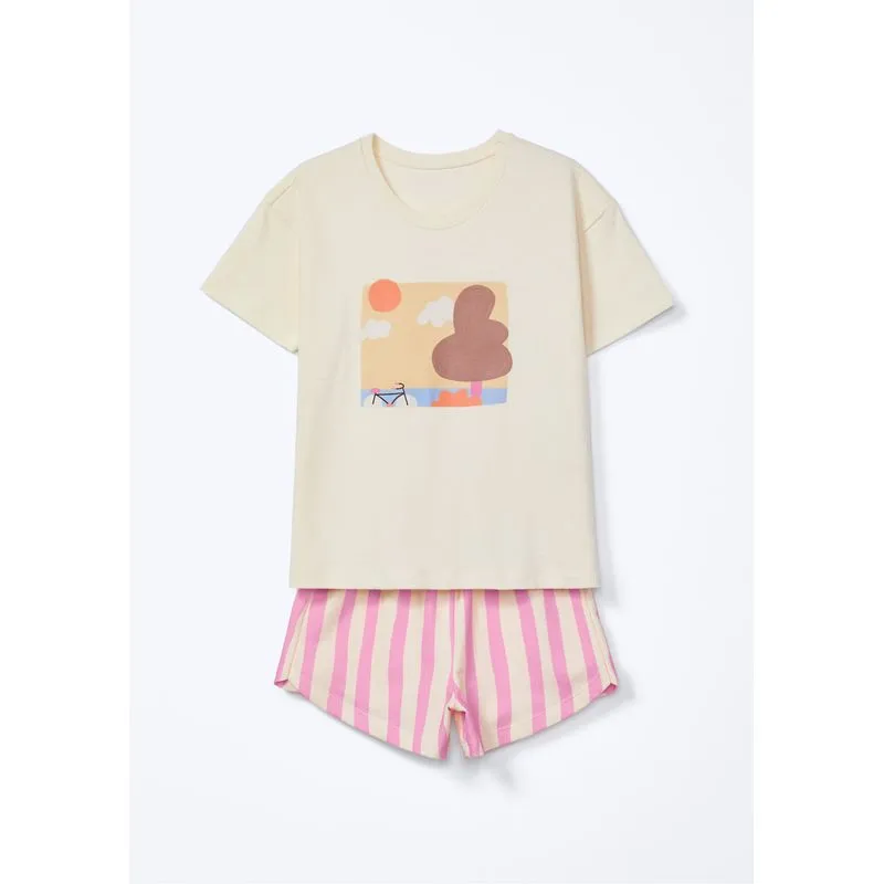 Conjunto Curto Infantil Menina Toddler Estampado - Off white 004