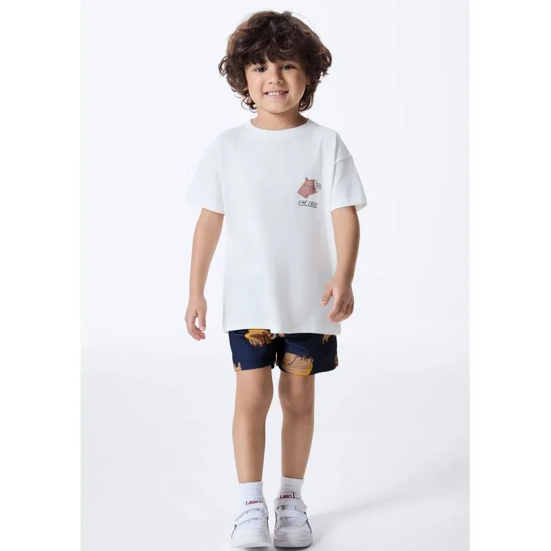 Conjunto Curto Infantil Menino Toddler Em Moletom - Off white 003