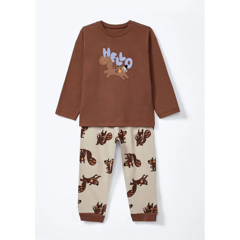 Conjunto Longo Infantil Menino Toddler Estampado - Marrom 003