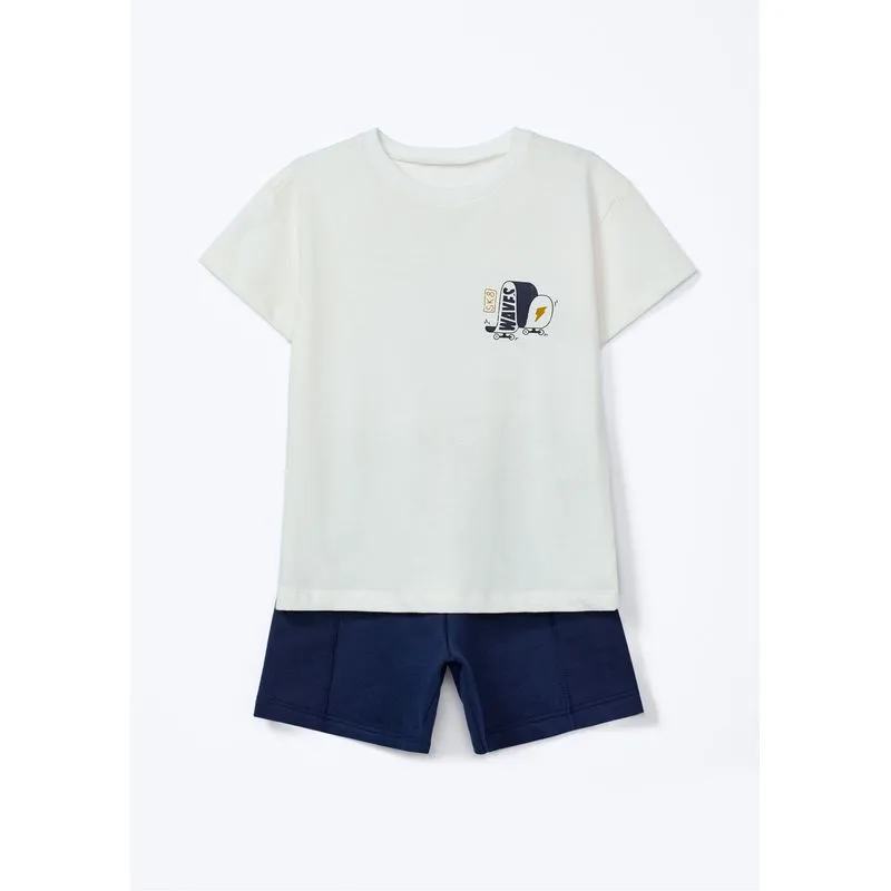 Conjunto Curto Infantil Menino Com Estampa - Off white 004