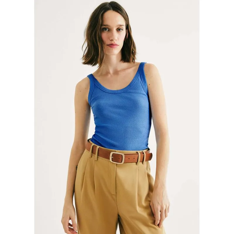 Regata Básica Feminina Slim Rib - Azul XG