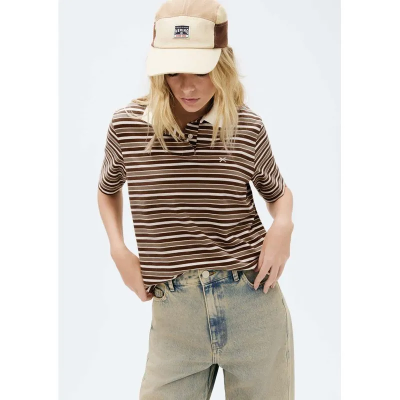Blusa Polo Feminina Listrada - Marrom M