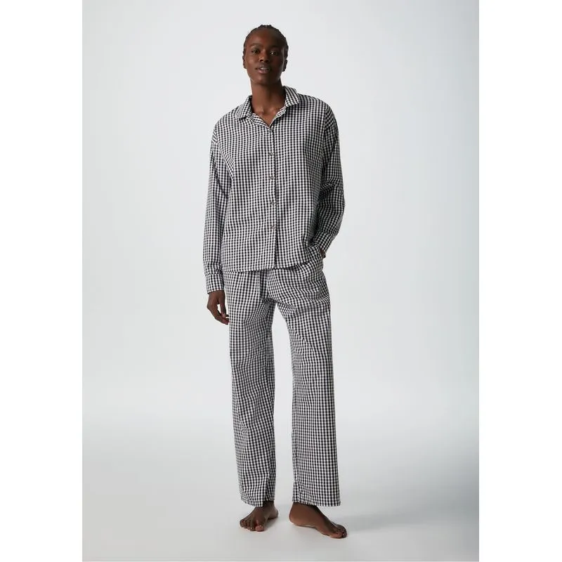 Pijama Longo Feminino Fio Tinto Xadrez - Preto G
