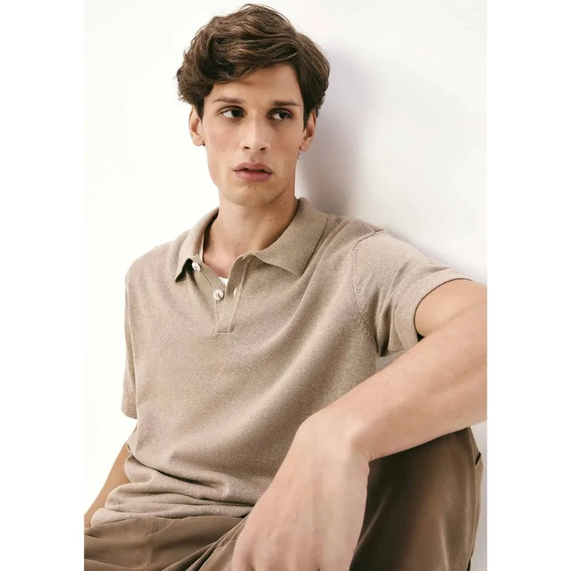 Camisa Polo Masculina Manga Curta Em Tricô - Bege G