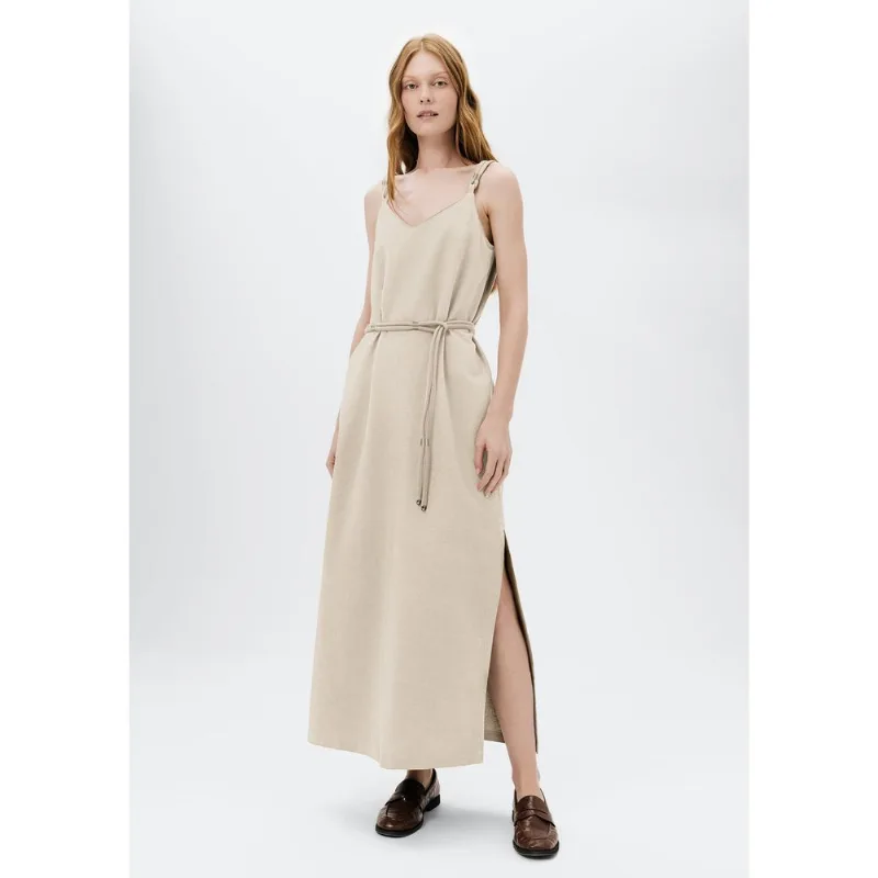 Vestido Midi Decote V Com Cinto - Creme G