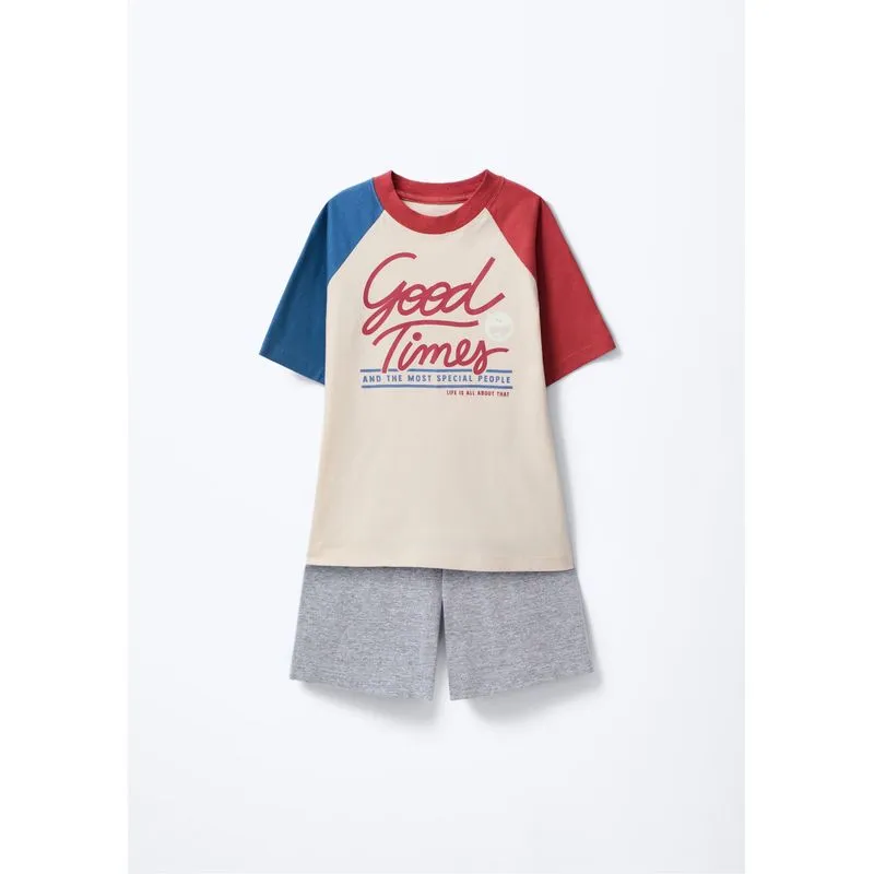 Pijama Curto Infantil Menino Com Aplique - Creme 010