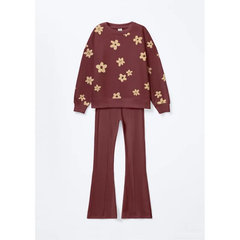 Conjunto Infantil Menina Oversized Estampado - Marrom 006