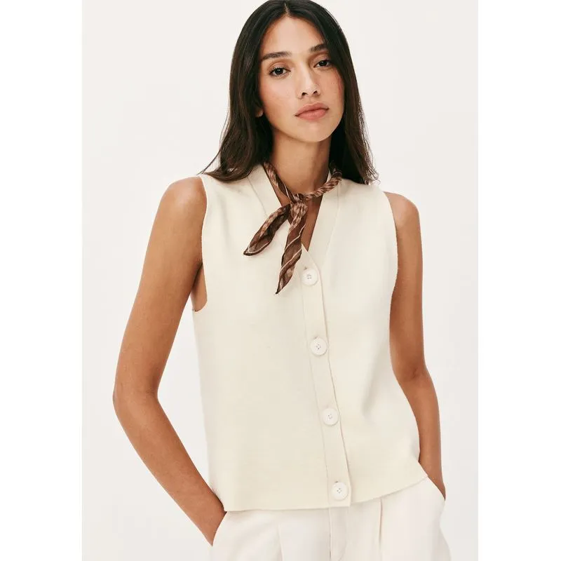 Colete Feminino Decote V Em Tricô - Off white G