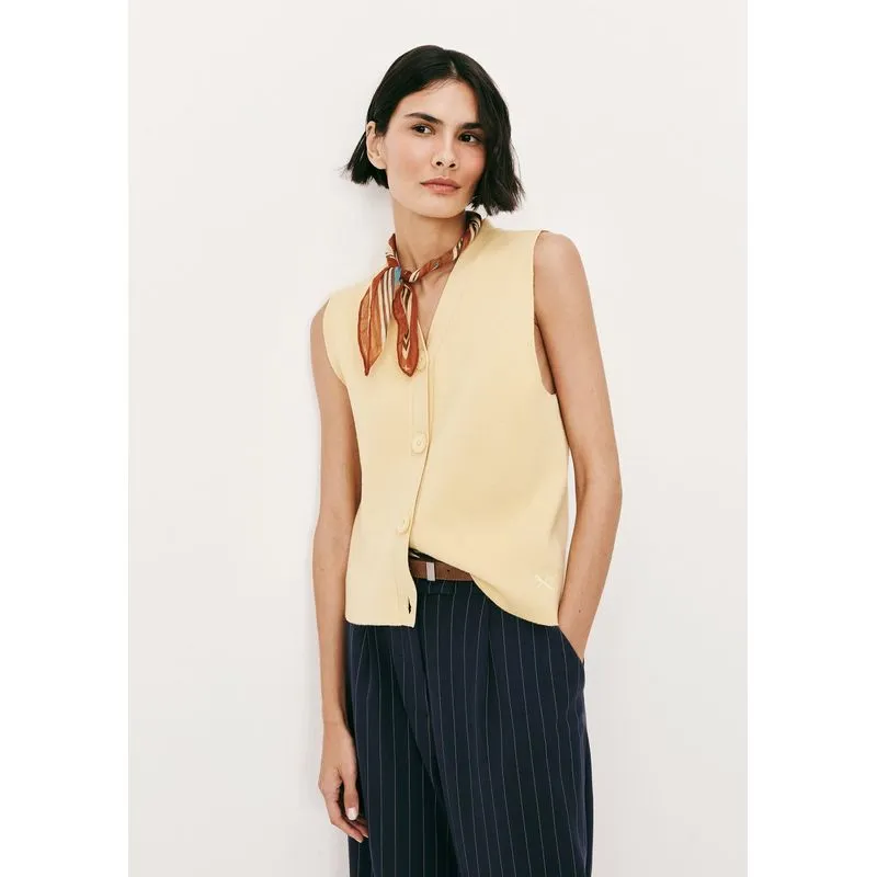Colete Feminino Decote V Em Tricô - Amarelo M