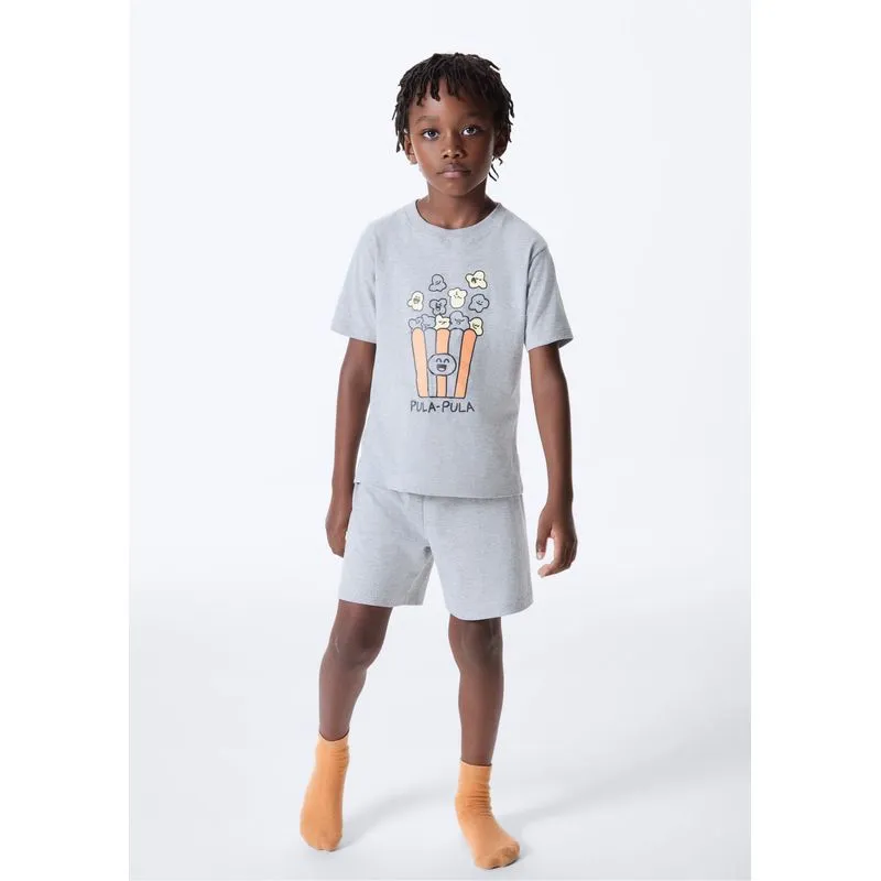Pijama Infantil Menino Curto Com Estampa - Cinza 004