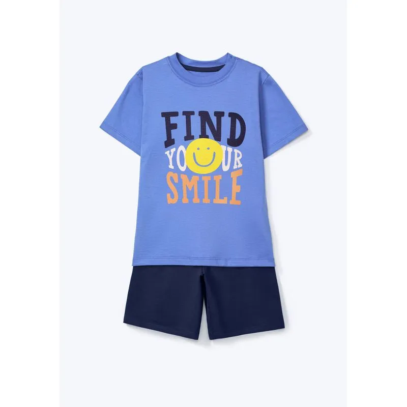 Pijama Infantil Menino Curto Com Estampa - Azul 014