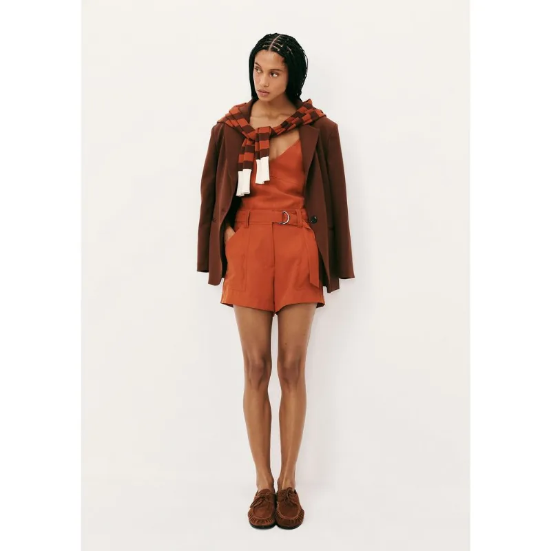 Shorts Feminino Em Peach Touch Com Cinto - Terracota 038