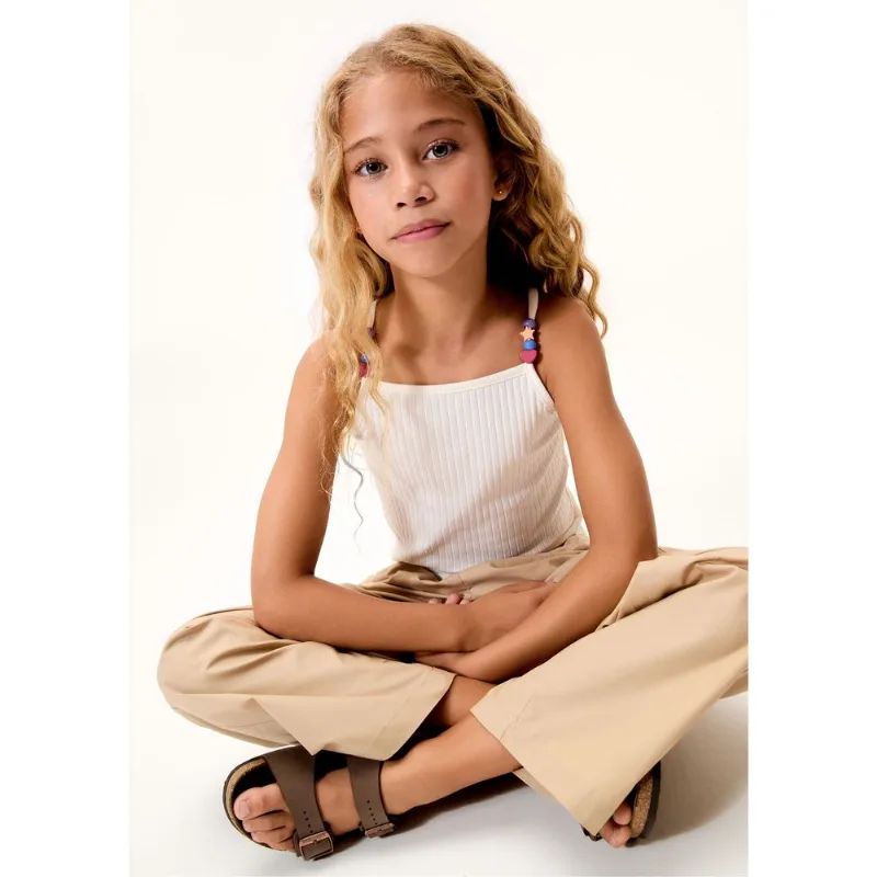 Regata Infantil Menina Alças Com Miçangas - Off white 005