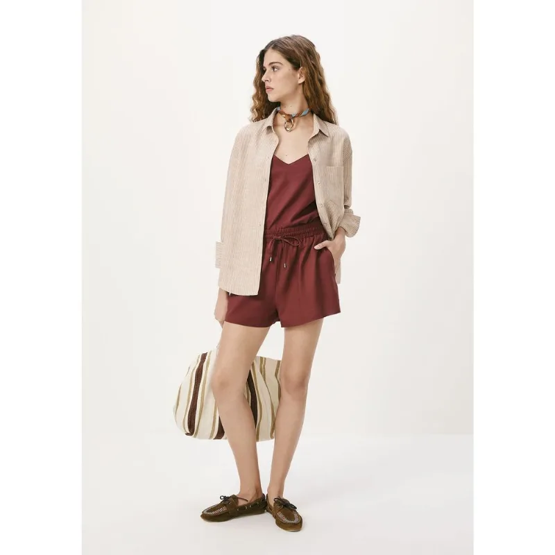 Shorts Feminino Evasê Com Linho - Vinho 044