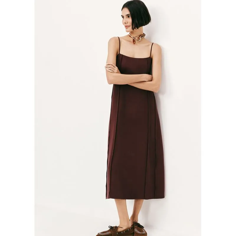 Vestido Midi Em Peach Touch Com Recortes - Marrom G