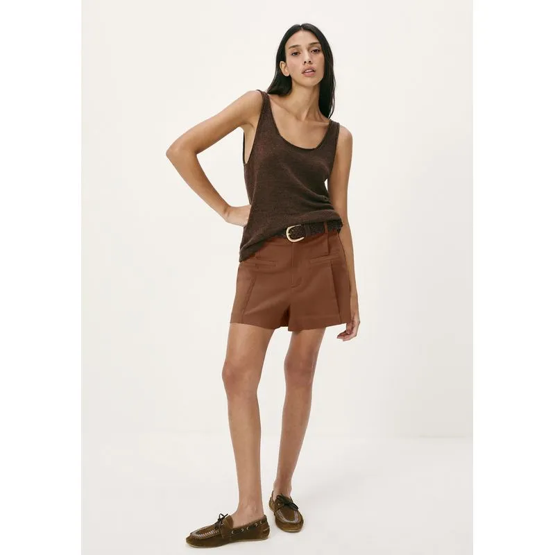 Shorts Feminino Em Alfaiataria - Marrom 038