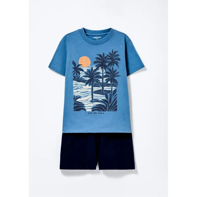 Conjunto Infantil Menino Curto Com Estampa - Azul 012