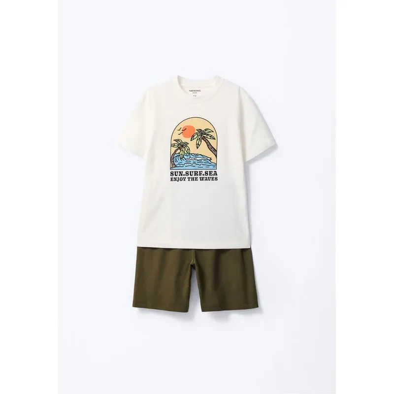 Conjunto Infantil Menino Curto Com Estampa - Off white 005
