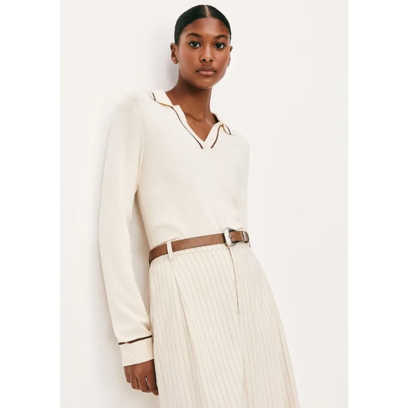 Blusa Polo Feminina Manga Longa - Off white M