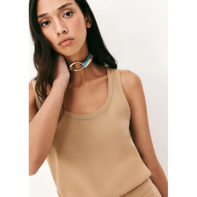 Regata Feminina Decote U Em Peach Touch - Bege G