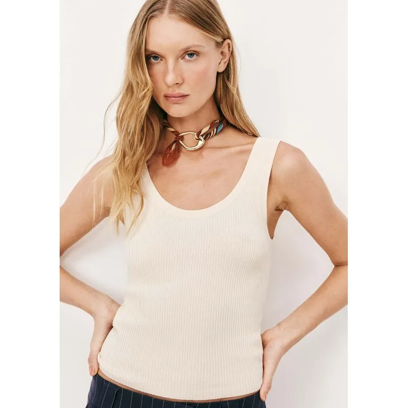 Regata Feminina Canelada Decote U - Creme M
