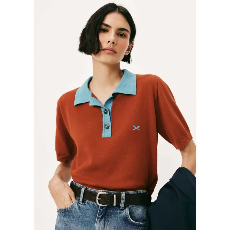 Blusa Polo Feminina Em Tricô - Laranja G