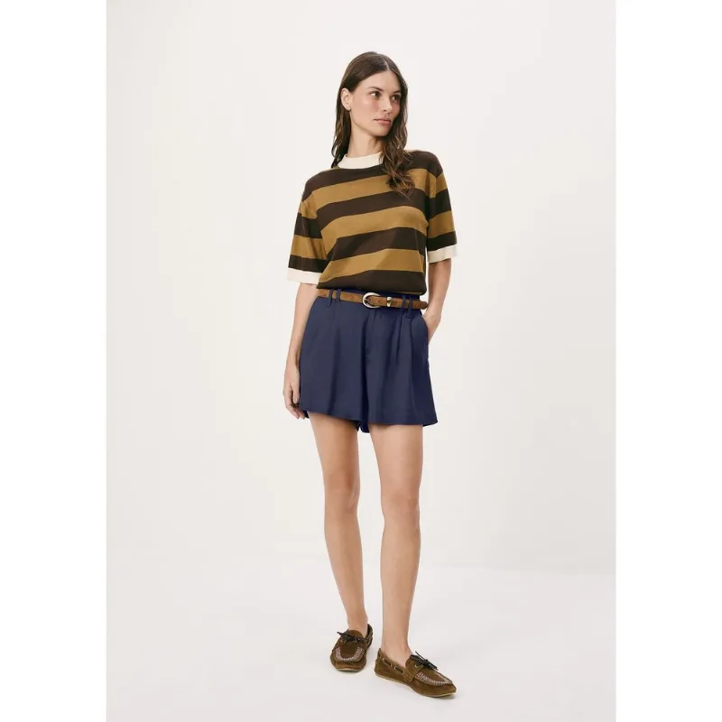 Shorts Feminino De Alfaiataria Em Linho - Azul 034