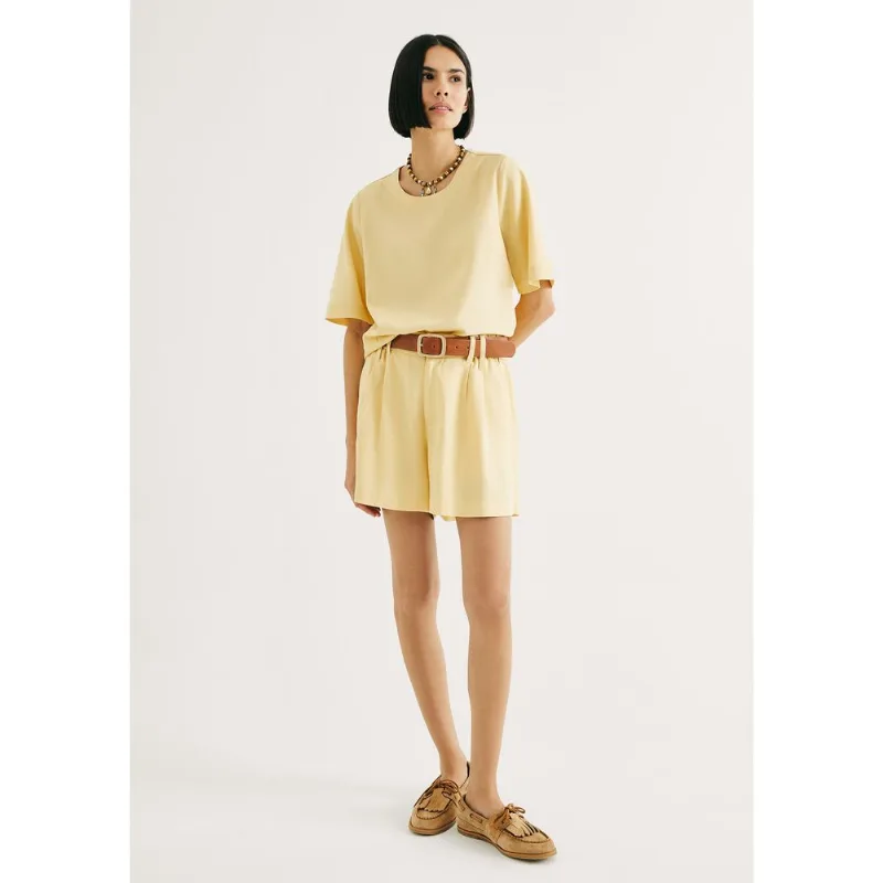 Shorts Feminino De Alfaiataria Em Linho - Amarelo 046