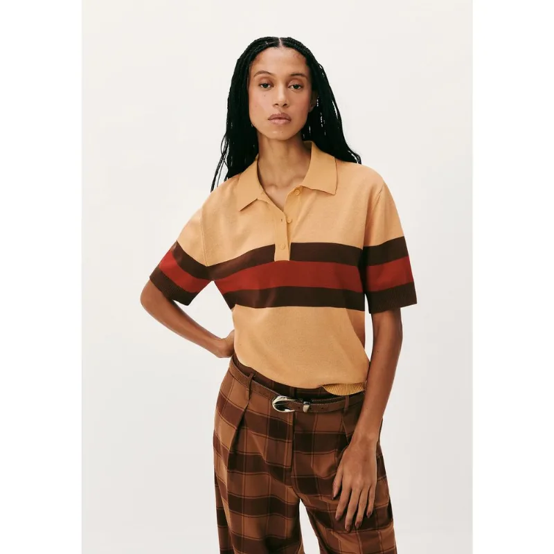 Blusa Polo Feminina Listrada Em Tricô - Bege M