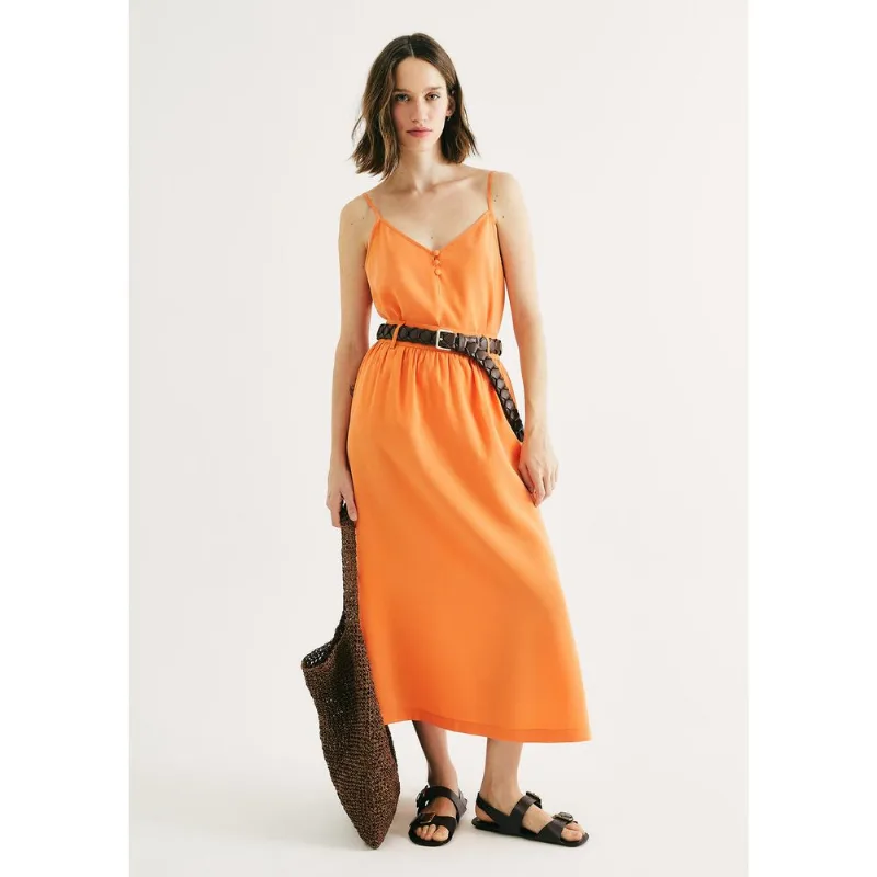 Saia Midi Cintura Média Em Peach Touch - Laranja 042