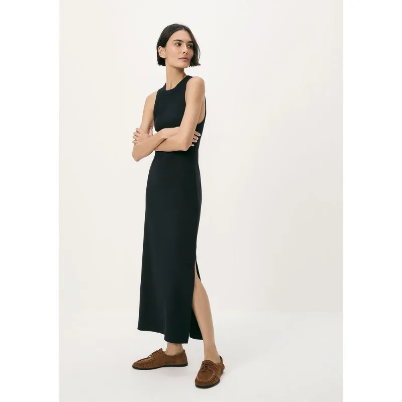 Vestido Midi Em Ribana Canelada - Preto G
