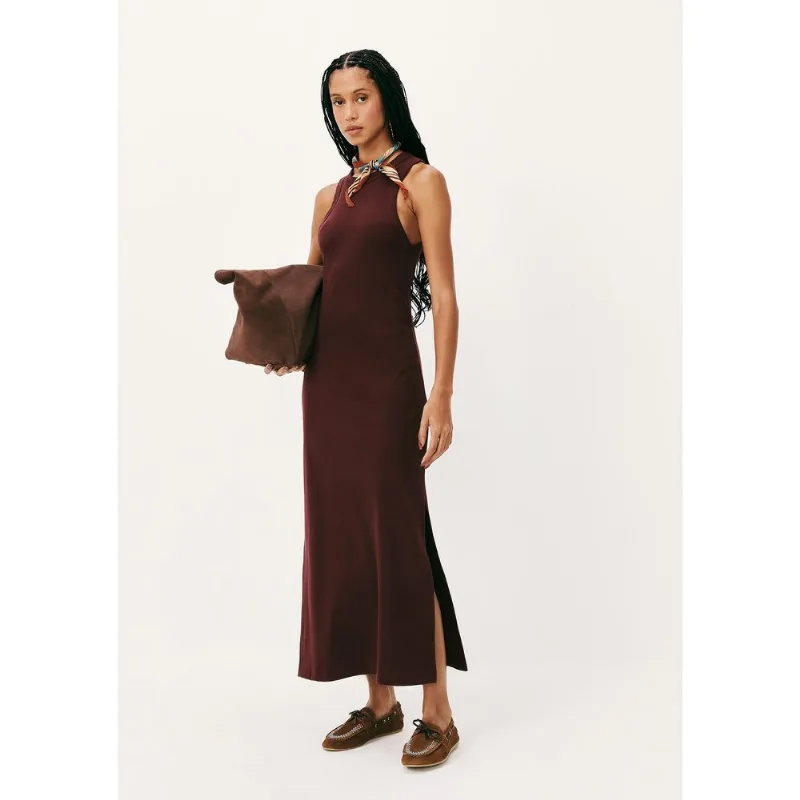 Vestido Midi Em Ribana Canelada - Vinho XG