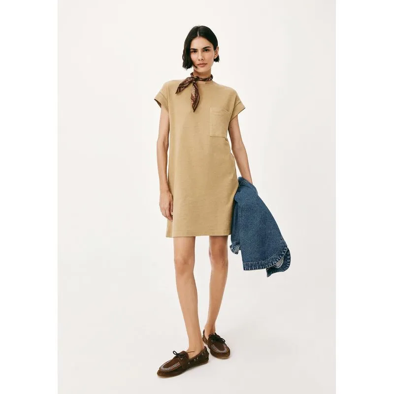 Vestido Básico Curto Texturizado Com Bolso - Caqui XG