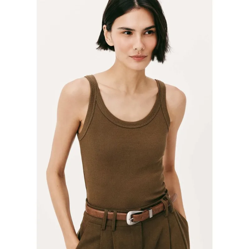Regata Básica Feminina Slim Rib - Marrom XXG